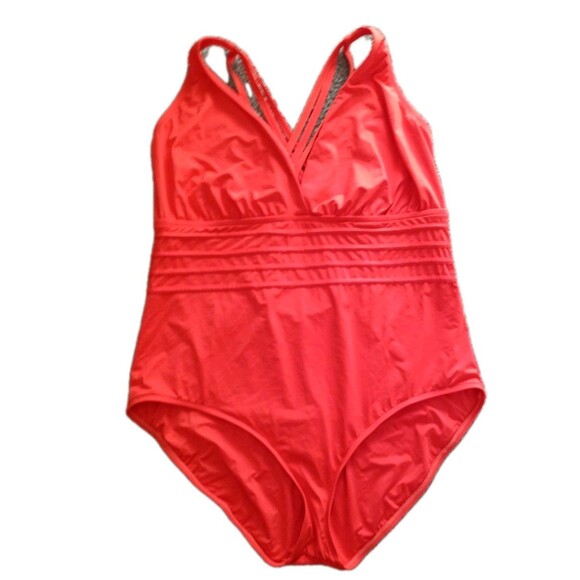 LA BLANCA Island Goddess One Piece Swimsuit 22W Orange Multi-Strap Cross-Back - Picture 1 of 5